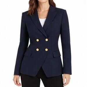 Ann Taylor LOFT Double Breasted Gold Button Blazer Jacket Navy Size 2